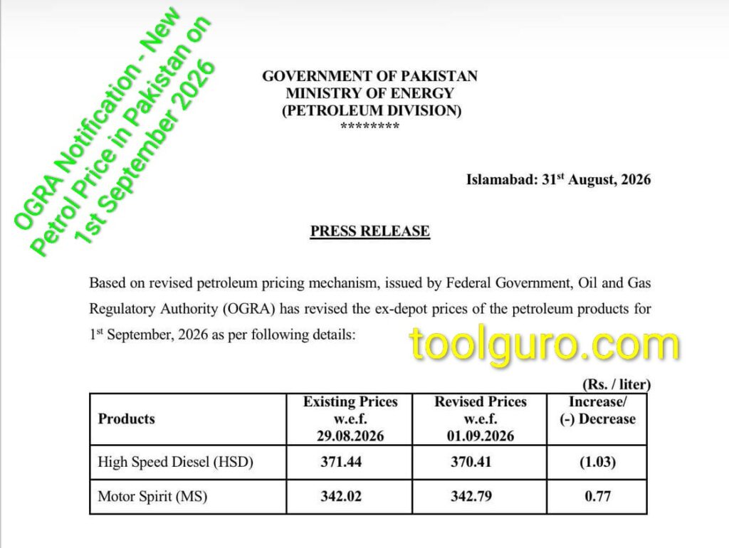 OGRA Notification - New Petrol Price in Pakistan on 1st September 2026 2 OGRA Notification - New Petrol Price in Pakistan on 1st September 2026