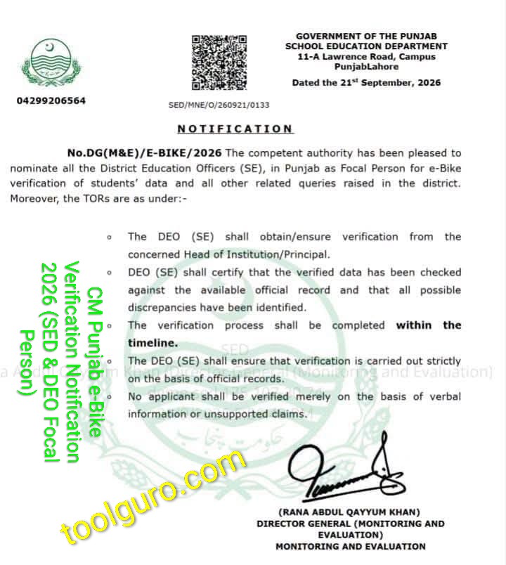 CM Punjab e-Bike Verification Notification 2026 (SED & DEO Focal Person) 2 CM Punjab e-Bike Verification Notification 2026 (SED & DEO Focal Person)